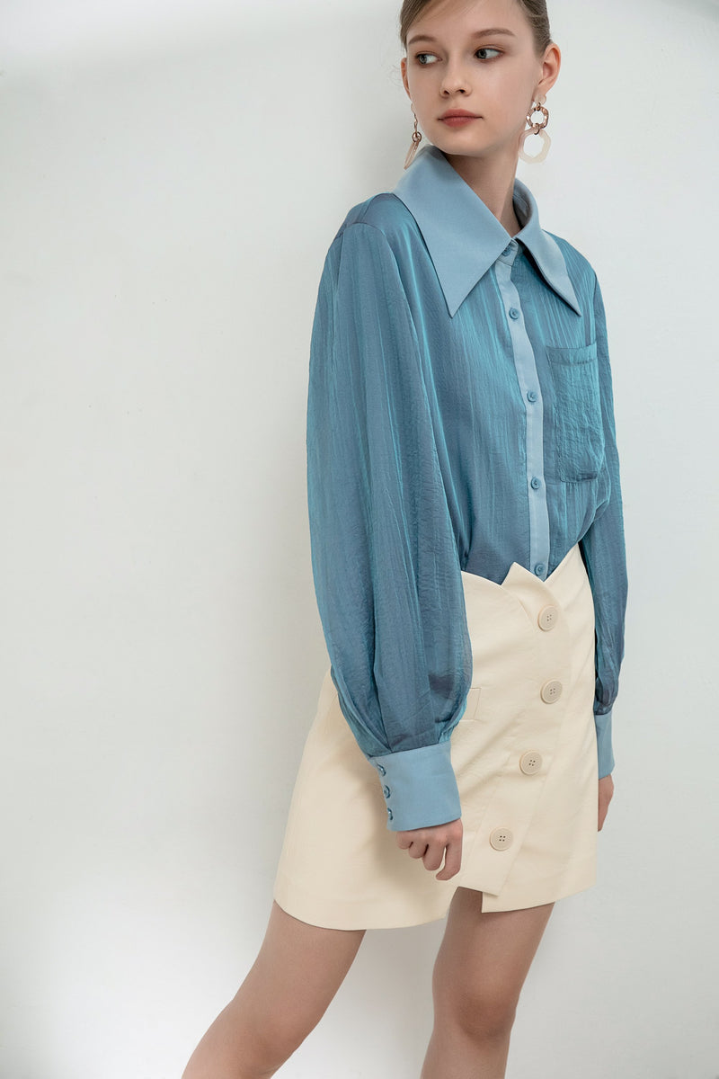 Mesh Panelled Shirt Lantern Sleeve - BLANCORE