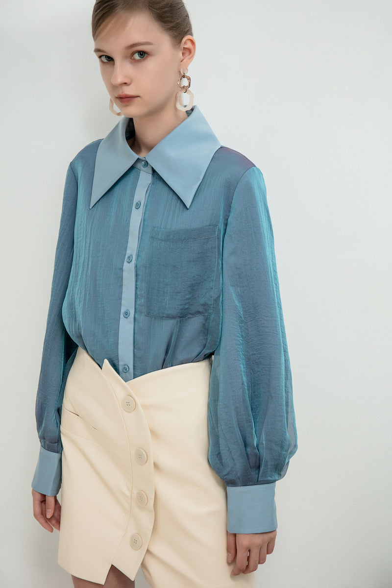 Mesh Panelled Shirt Lantern Sleeve - BLANCORE