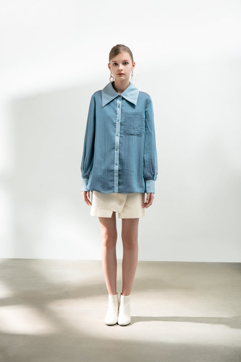 Mesh Panelled Shirt Lantern Sleeve - BLANCORE