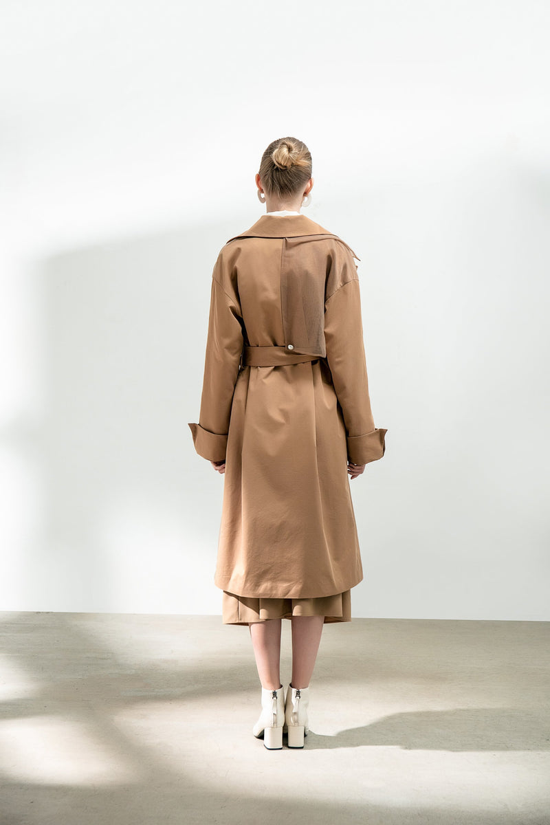 Mesh Panels Trench Coat With Belt - BLANCORE
