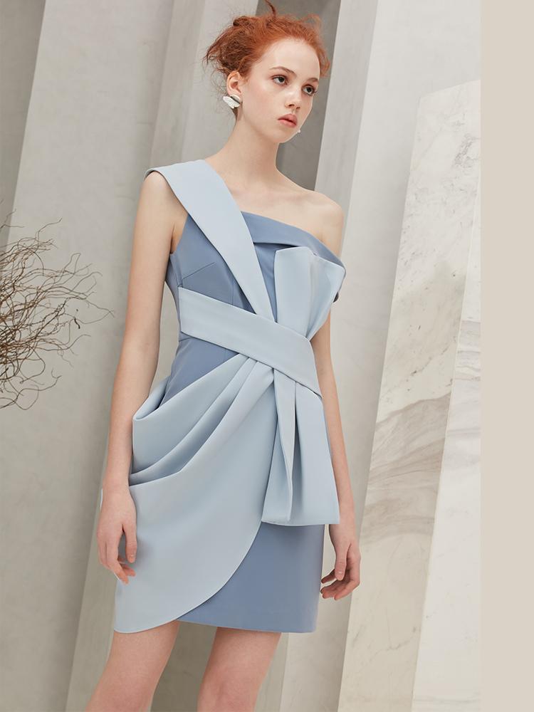 One Shoulder Dress with Bow - BLANCORE