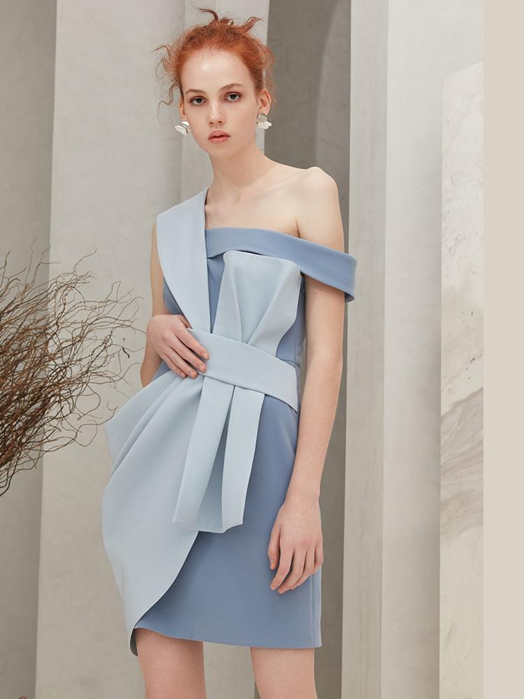 One Shoulder Dress with Bow - BLANCORE