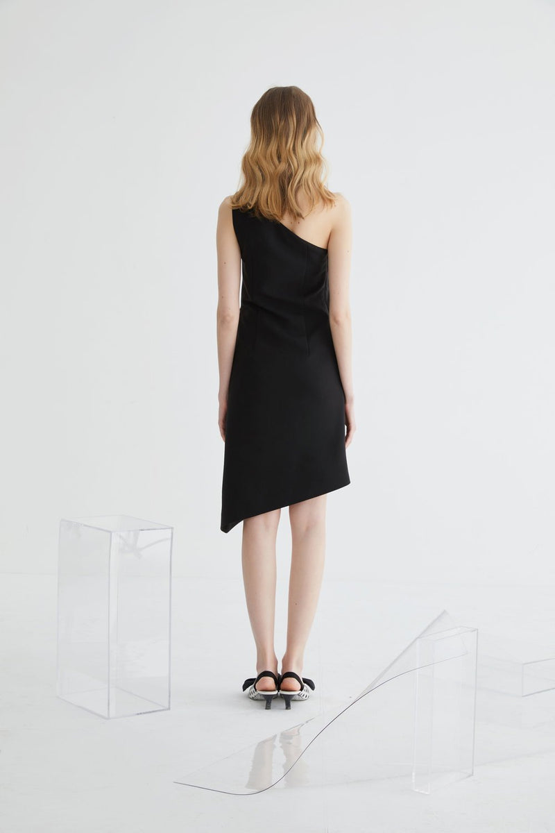One Shoulder Dress with Color Block Fold Detail - BLANCORE