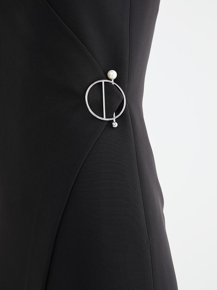 One Shoulder Dress with Color Block Fold Detail - BLANCORE