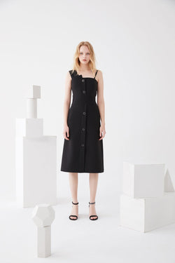 One- Shoulder Dress with Detailed Button - BLANCORE