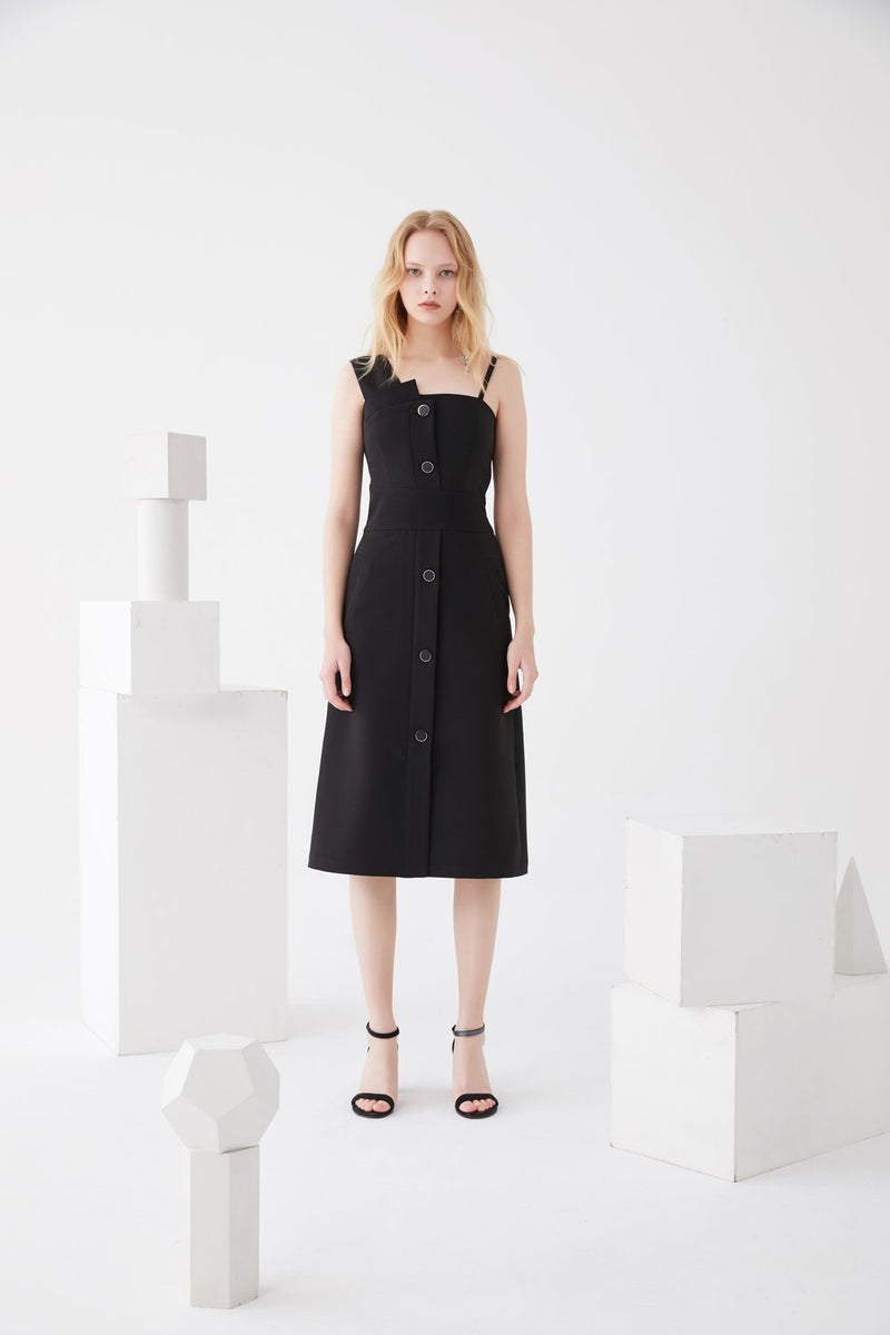 One- Shoulder Dress with Detailed Button - BLANCORE
