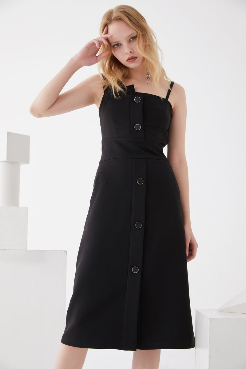One- Shoulder Dress with Detailed Button - BLANCORE