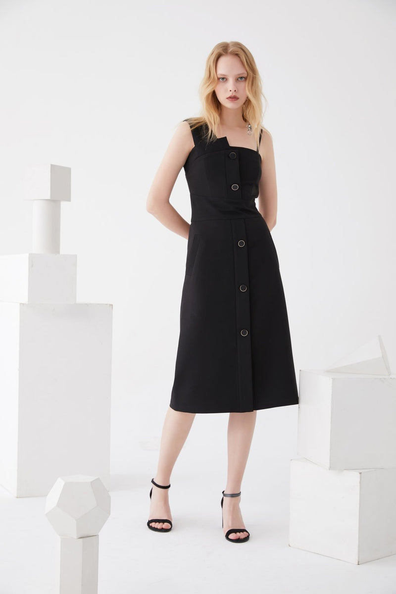 One- Shoulder Dress with Detailed Button - BLANCORE