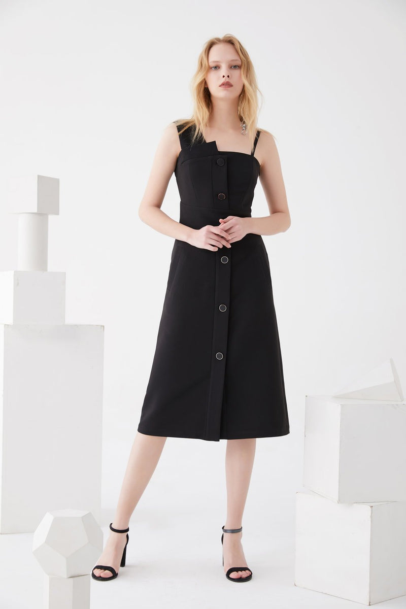 One- Shoulder Dress with Detailed Button - BLANCORE