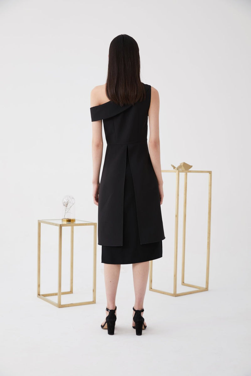 One- Shoulder Dress with Lapel - BLANCORE