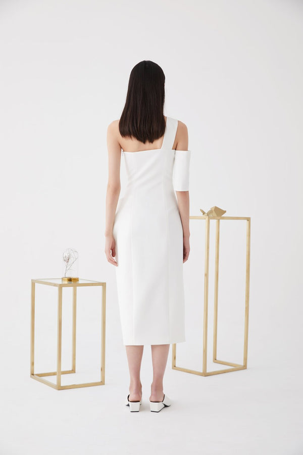 One- Shoulder Dress with Large Pocket - BLANCORE