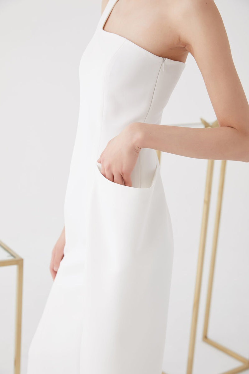 One- Shoulder Dress with Large Pocket - BLANCORE