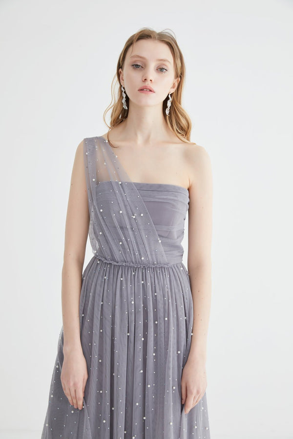 One- Shoulder Mesh Dress - BLANCORE