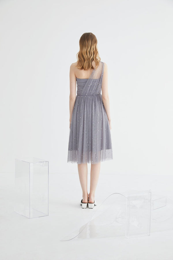 One- Shoulder Mesh Dress - BLANCORE