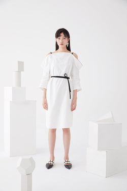 Open Shoulder Dress with Draped sleeves - BLANCORE