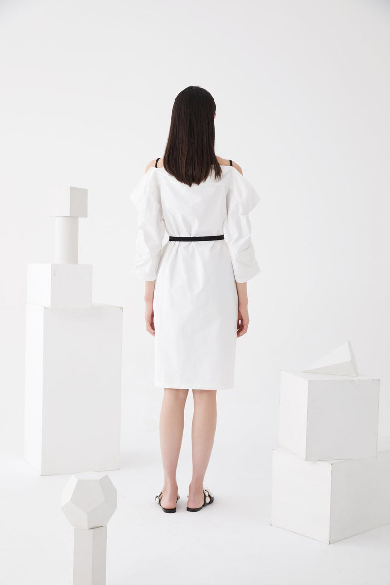 Open Shoulder Dress with Draped sleeves - BLANCORE