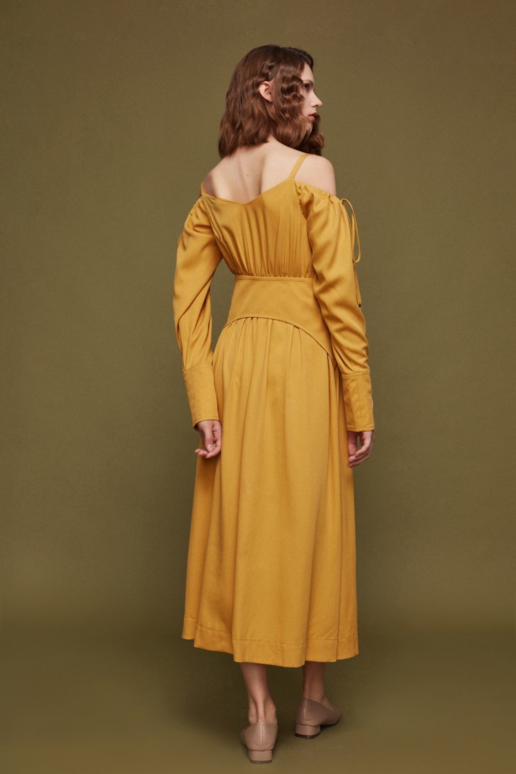 Open-Shoulder Dress with Drawstring Detail - BLANCORE