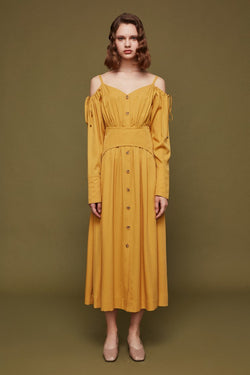 Open-Shoulder Dress with Drawstring Detail - BLANCORE