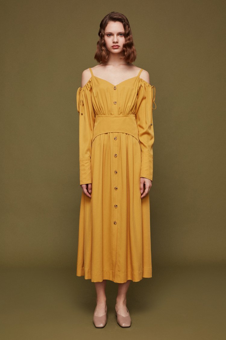Open-Shoulder Dress with Drawstring Detail - BLANCORE