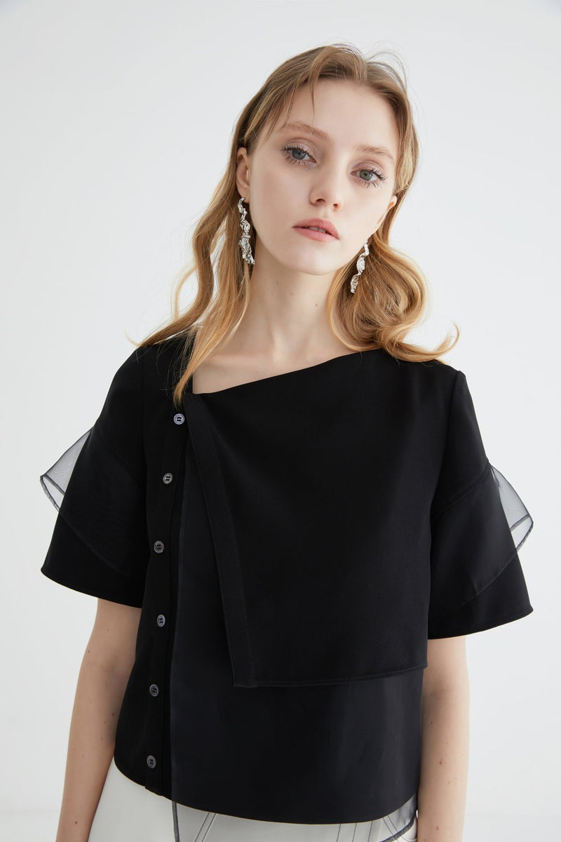 Organza Paneled 3-D Fold Top - BLANCORE