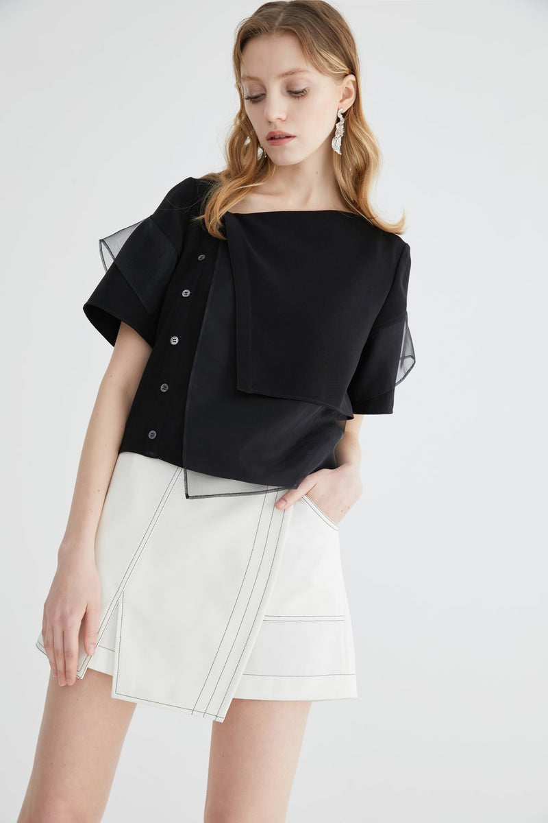 Organza Paneled 3-D Fold Top - BLANCORE