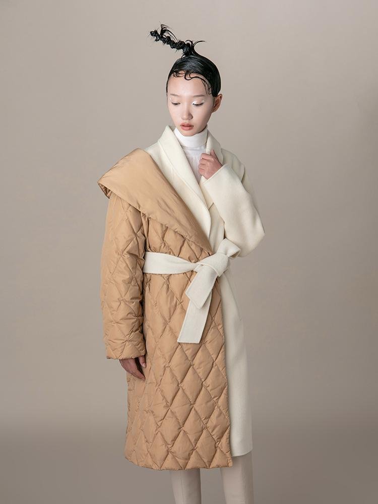 Paneled Coat With Color Block Puffer Detail - BLANCORE