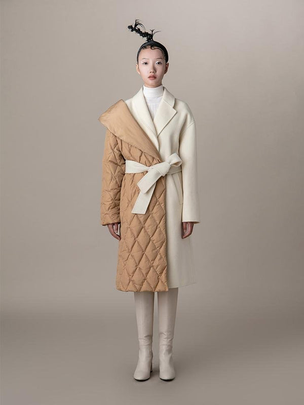 Paneled Coat With Color Block Puffer Detail - BLANCORE