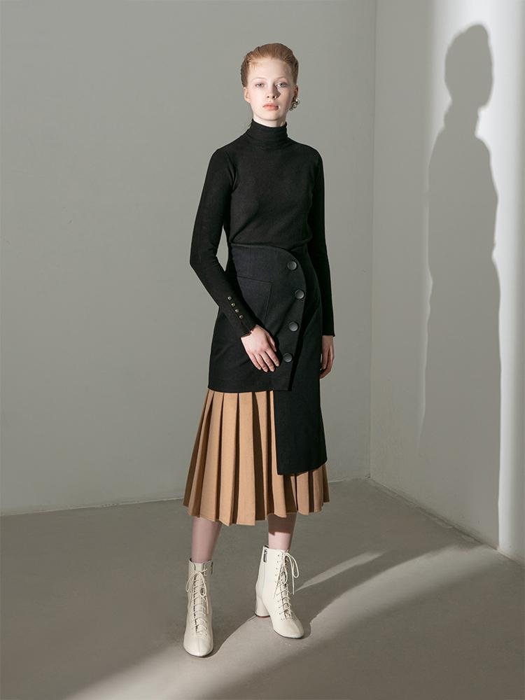 Paneled Skirt With Deconstructed Color Block Pleats - BLANCORE
