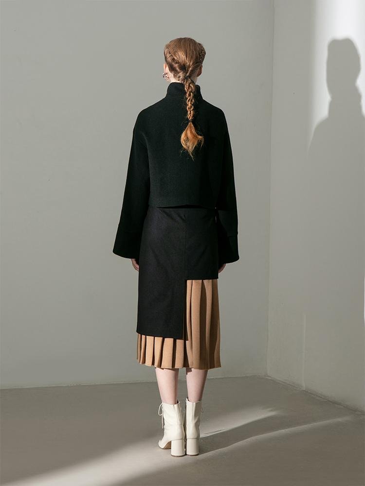 Paneled Skirt With Deconstructed Color Block Pleats - BLANCORE