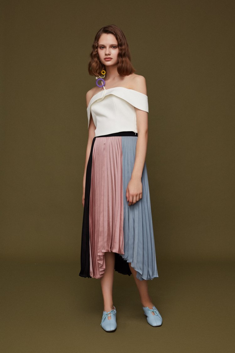 Pleated Color Block Skirt - BLANCORE