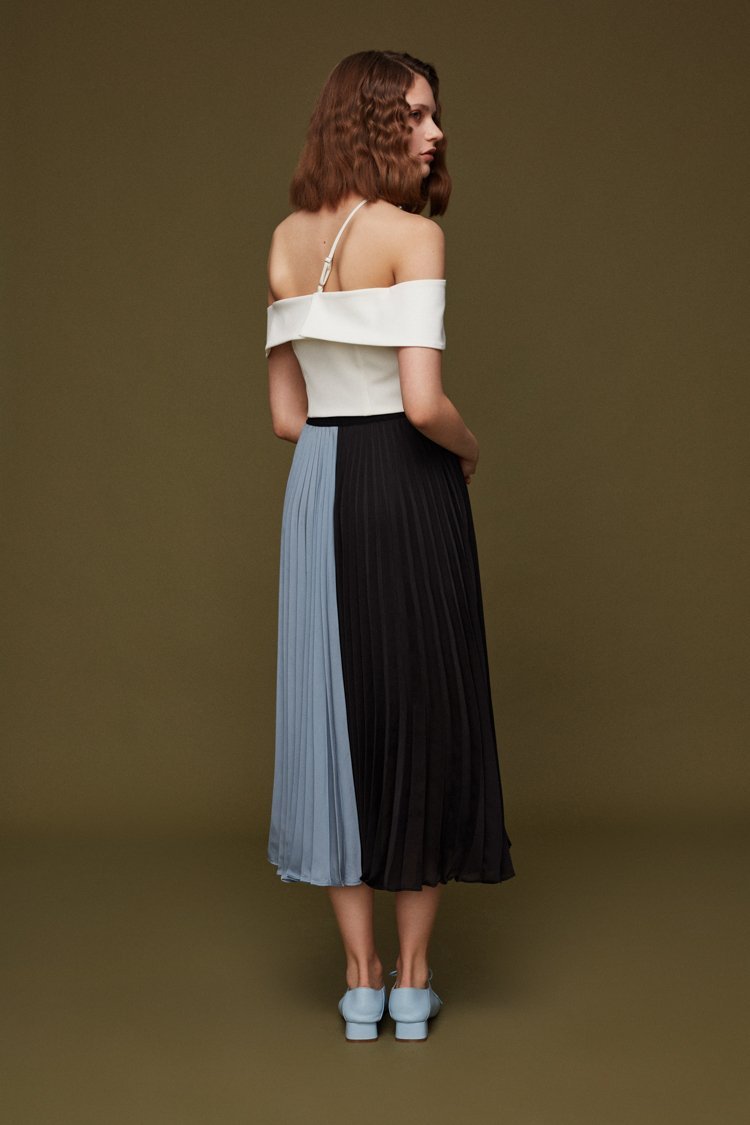 Pleated Color Block Skirt - BLANCORE