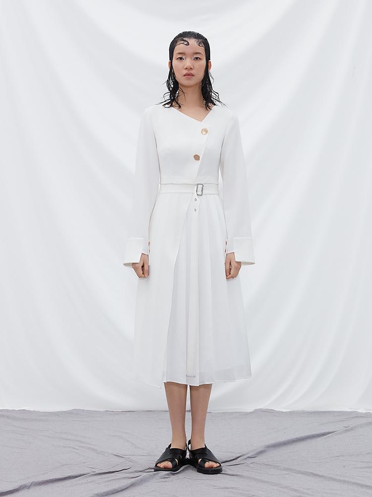 Pleated Dress with Detachable Skirt - BLANCORE