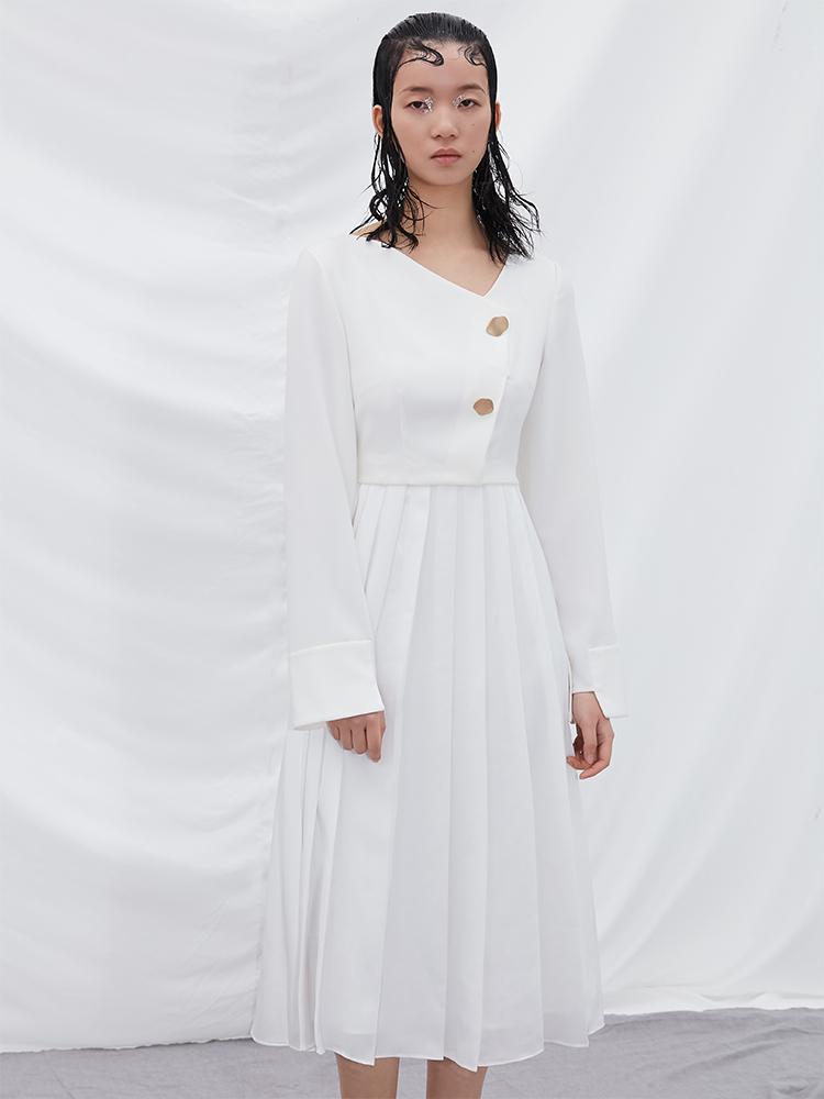 Pleated Dress with Detachable Skirt - BLANCORE