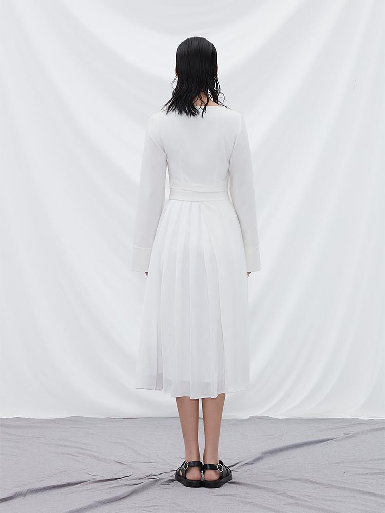 Pleated Dress with Detachable Skirt - BLANCORE