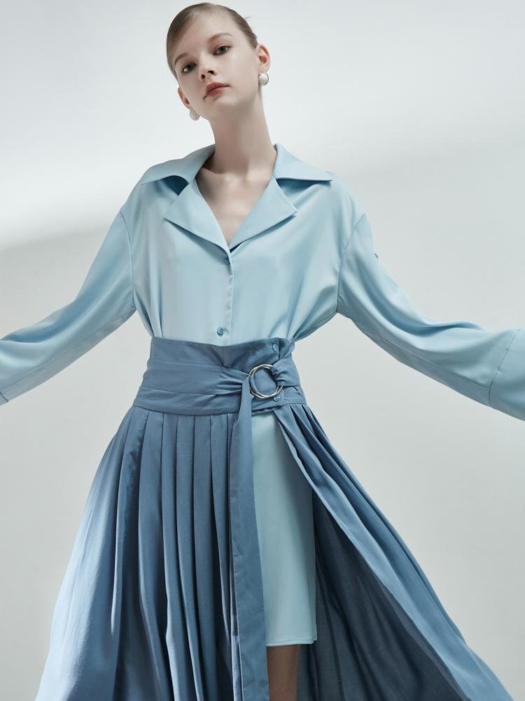 Pleated Skirt Detail Shirt Dress - BLANCORE