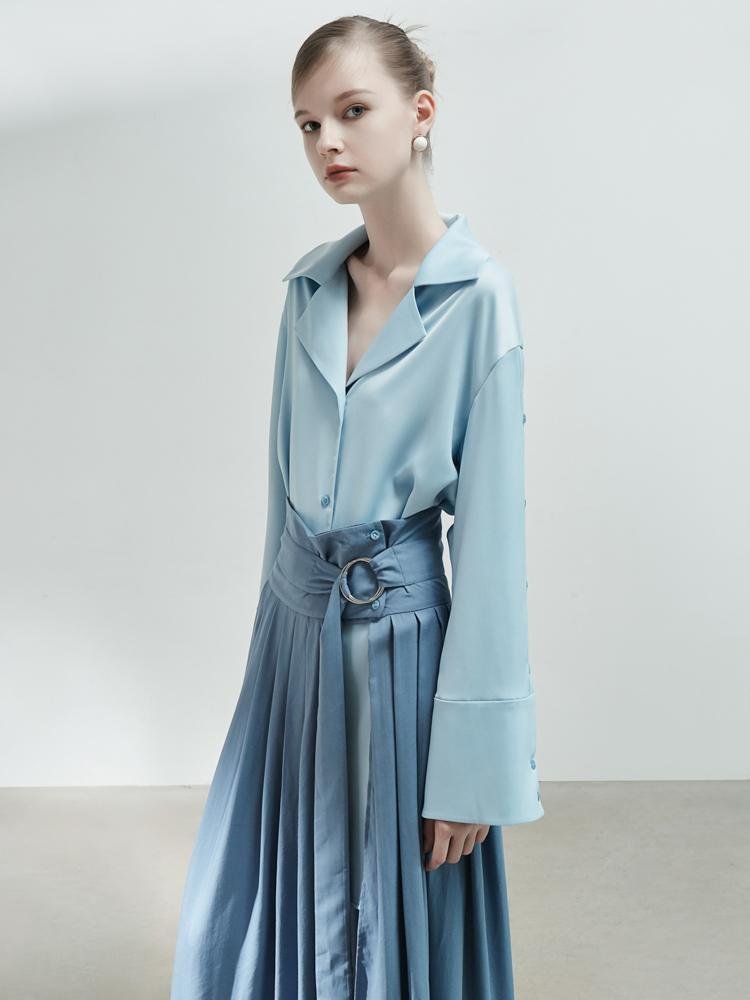 Pleated Skirt Detail Shirt Dress - BLANCORE