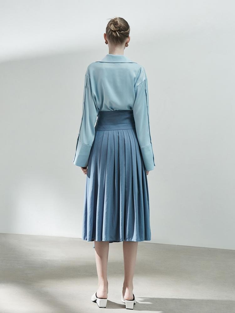 Pleated Skirt Detail Shirt Dress - BLANCORE