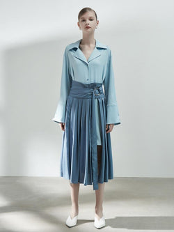 Pleated Skirt Detail Shirt Dress - BLANCORE