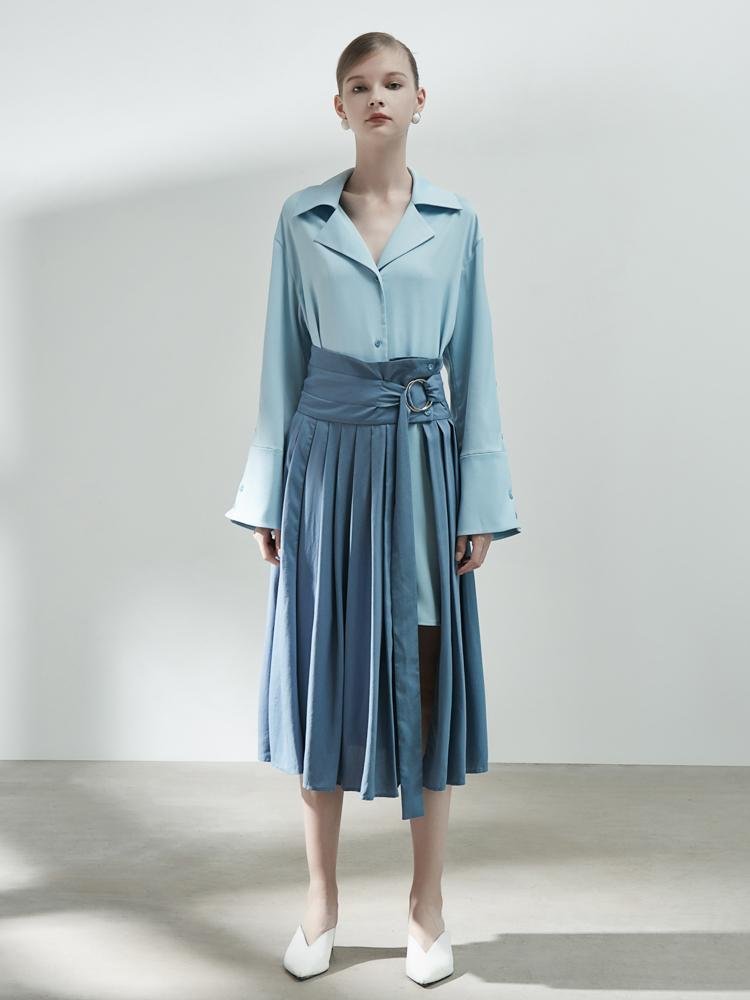 Pleated Skirt Detail Shirt Dress - BLANCORE