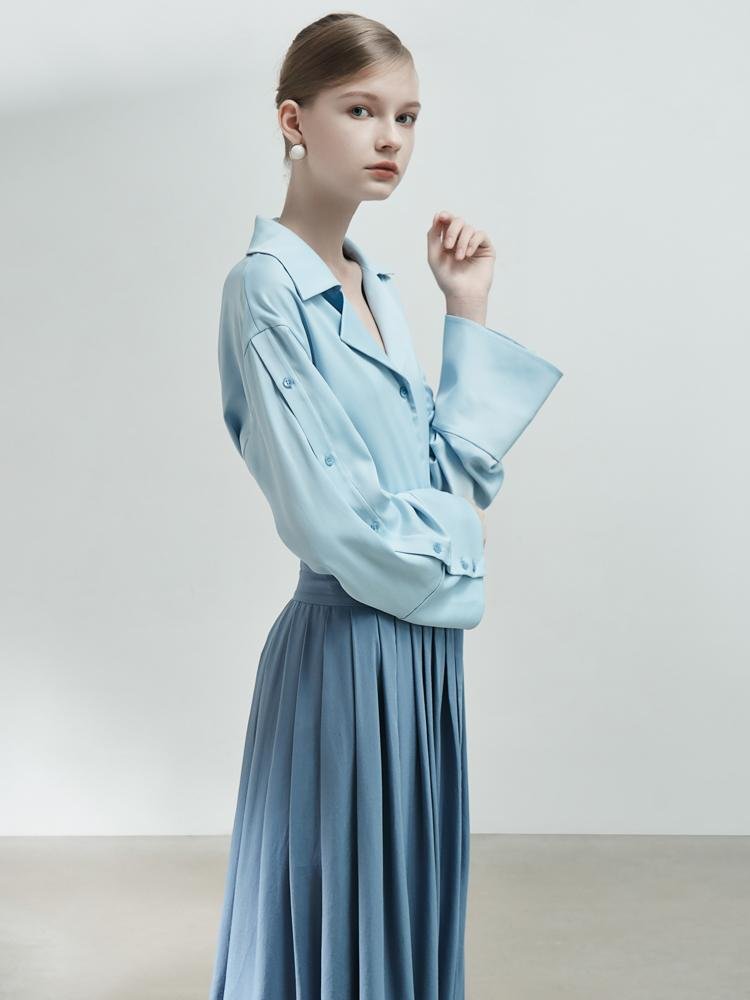 Pleated Skirt Detail Shirt Dress - BLANCORE