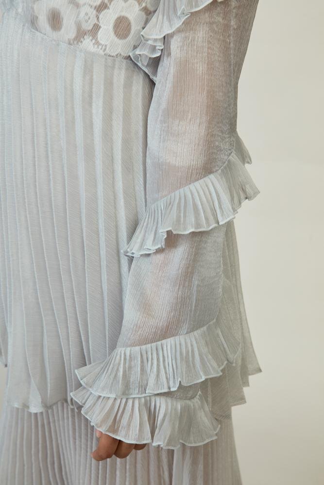 Pleated Stand Collar Dress - BLANCORE