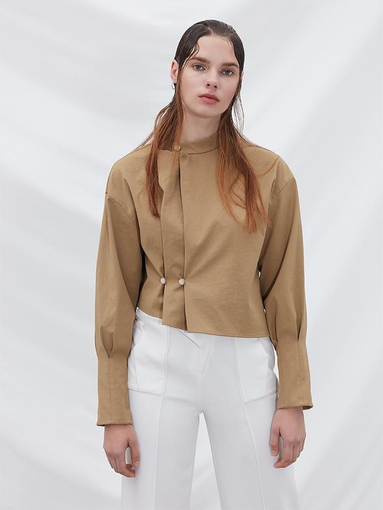 Puff Sleeve Top with Fold Detail - BLANCORE