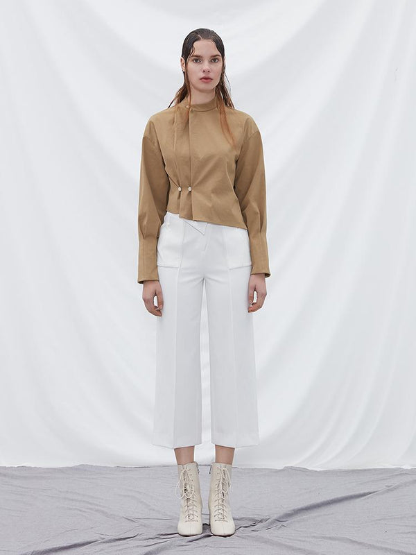 Puff Sleeve Top with Fold Detail - BLANCORE