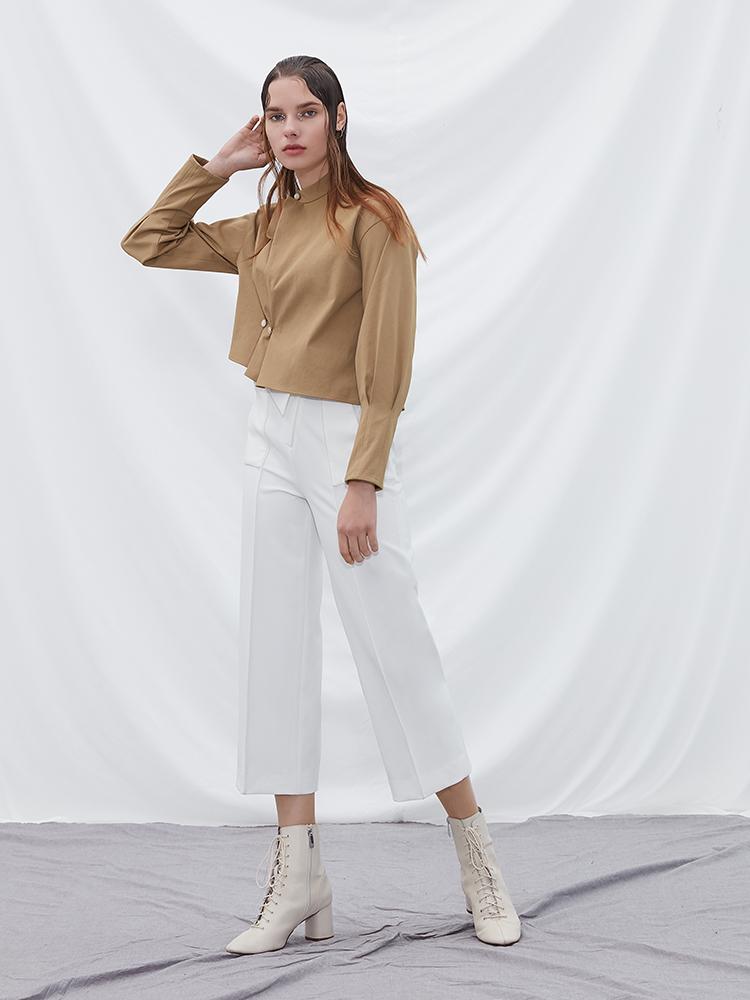 Puff Sleeve Top with Fold Detail - BLANCORE