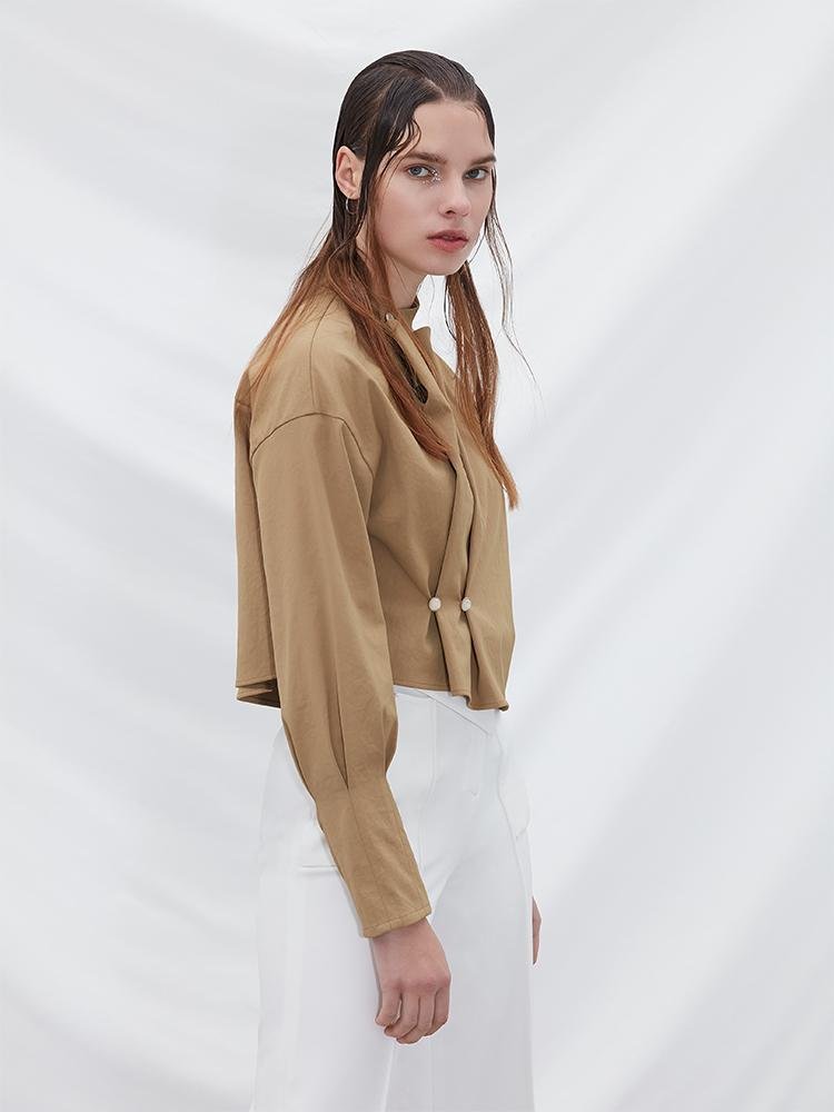 Puff Sleeve Top with Fold Detail - BLANCORE
