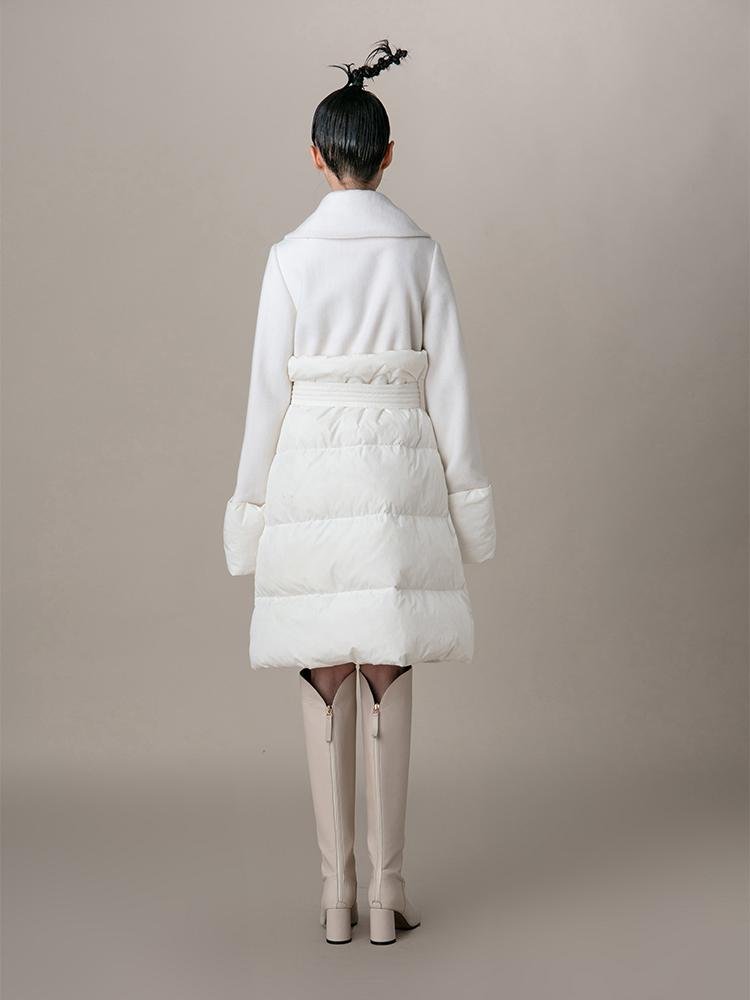 Puffer Panel Wool Coat With Belt - BLANCORE