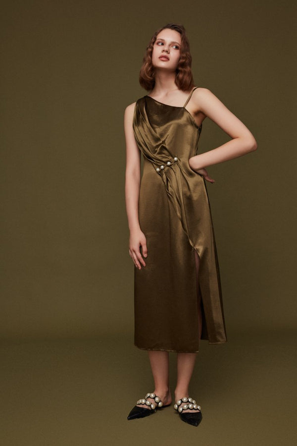 Slip Dress with Pearls - BLANCORE