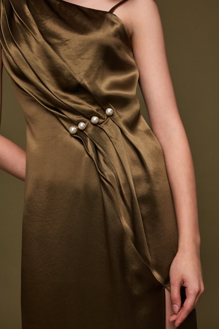 Slip Dress with Pearls - BLANCORE