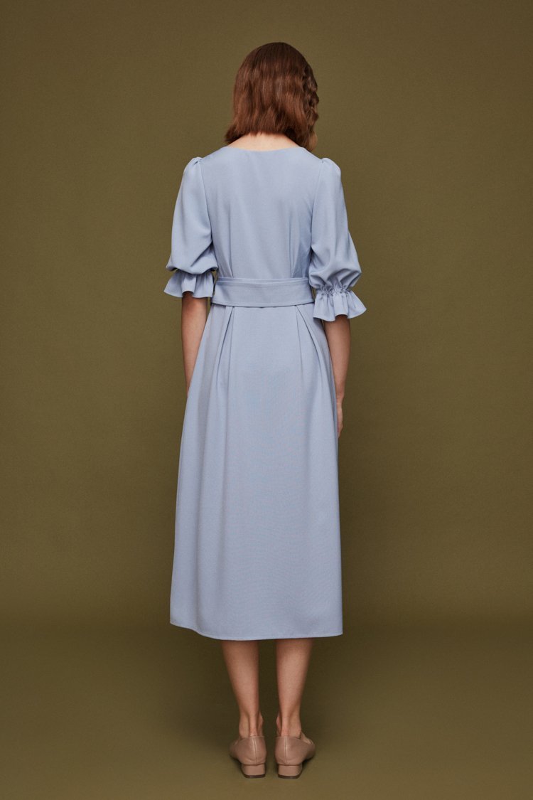 Square Neck Dress with Belt - BLANCORE