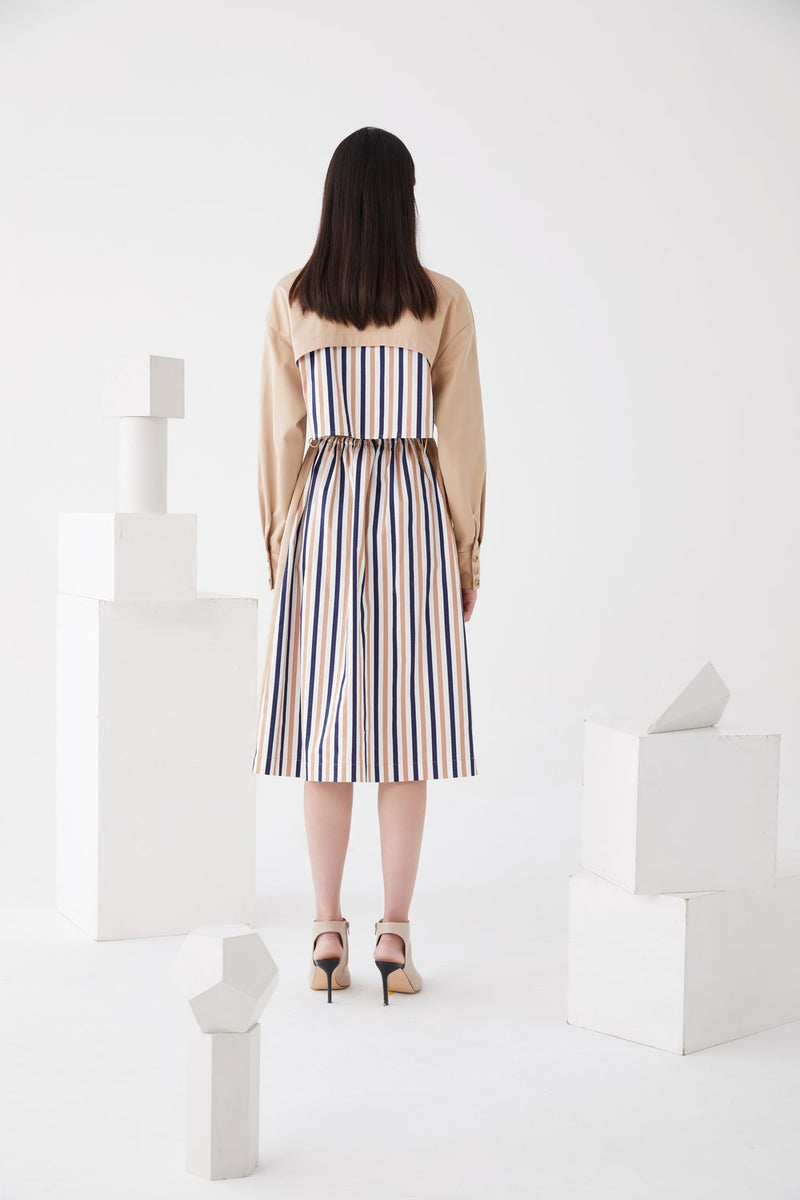 Stripe Paneled Trench Dress - BLANCORE
